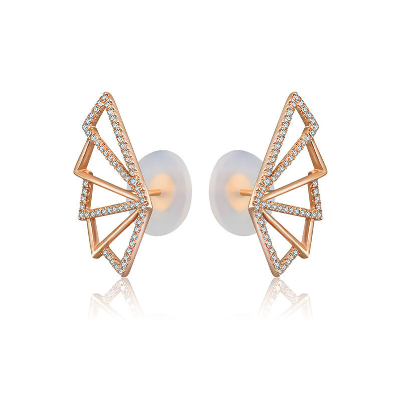 18k Gold Fan Shape Diamond Earring - Genevieve Collection