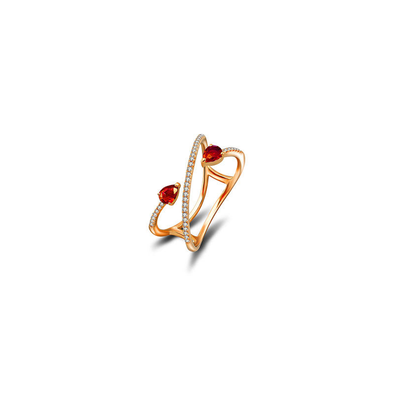 18k Gold Ruby Arrow Spiral Diamond Ring - Genevieve Collection