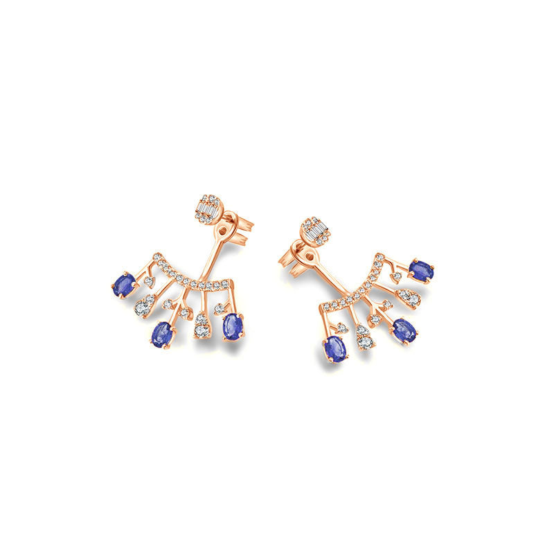 18k Gold Diamond Ear Jacket with Sapphire - Genevieve Collection