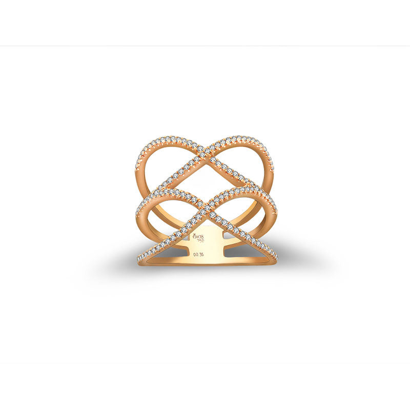 18k Gold Double Wave Diamond Ring - Genevieve Collection