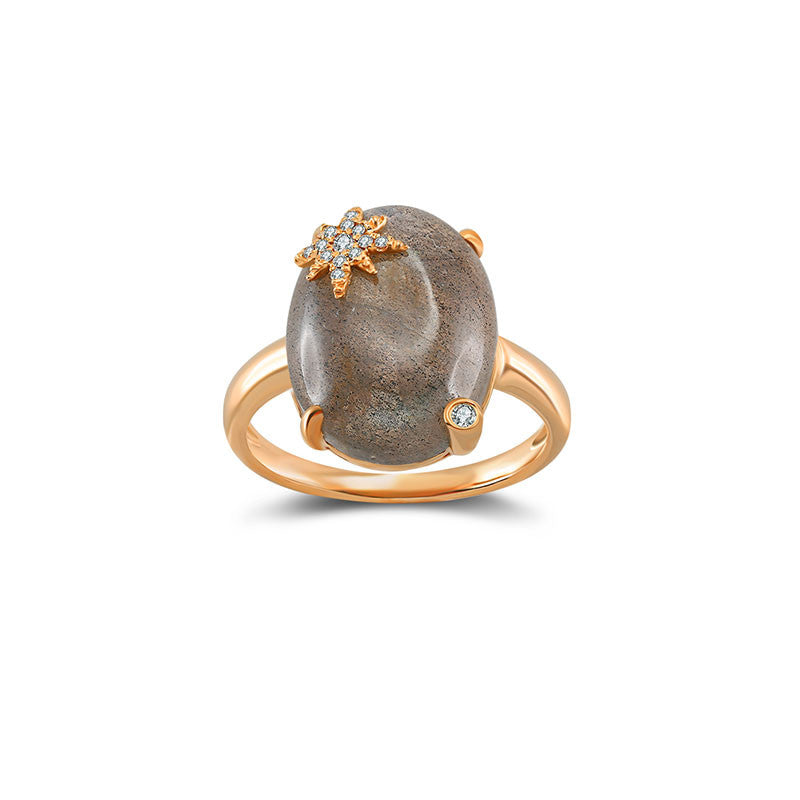 18k Gold Labradorite Diamond Ring - Genevieve Collection
