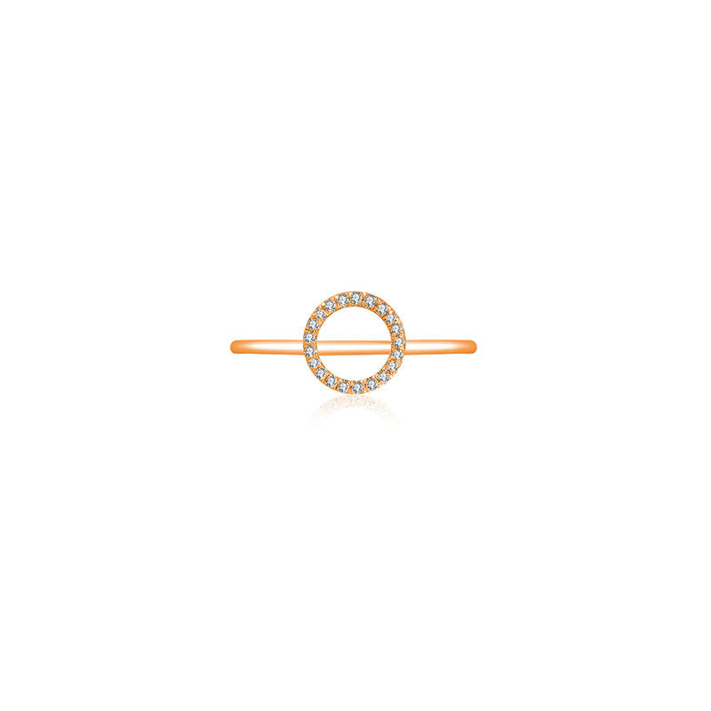 18k Gold Hollow Round Pave Diamond Ring - Genevieve Collection