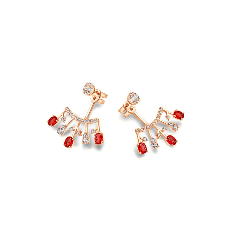 18k Gold Diamond Ear Jacket with Ruby - Genevieve Collection