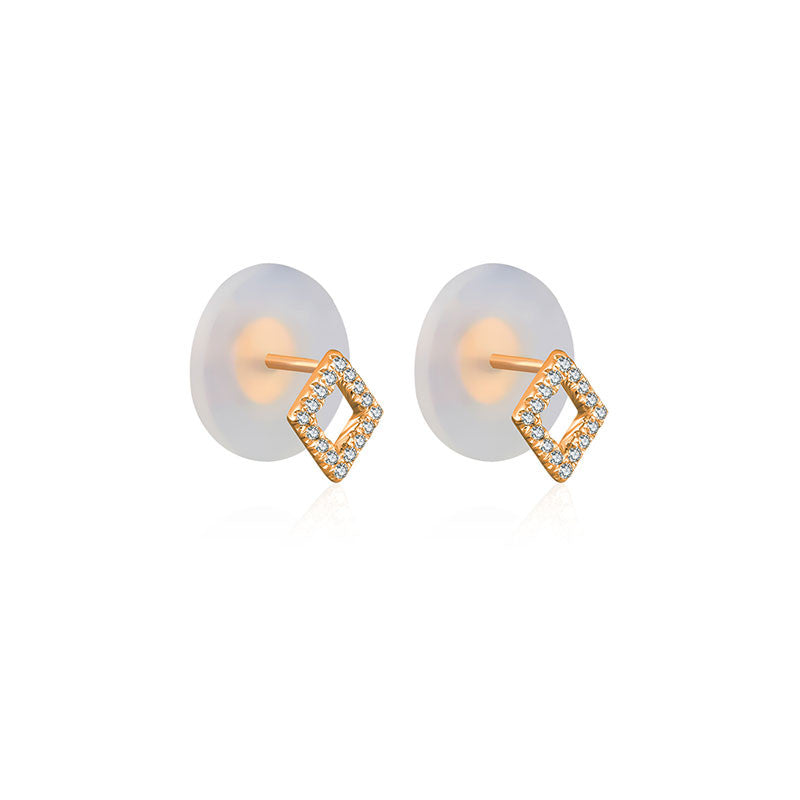 18k Gold Hollow Diamond Shape Diamond Earring - Genevieve Collection