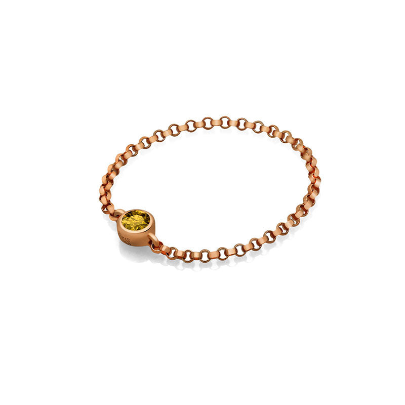 18k Gold November Birthstone Citrine Chain Ring - Genevieve Collection
