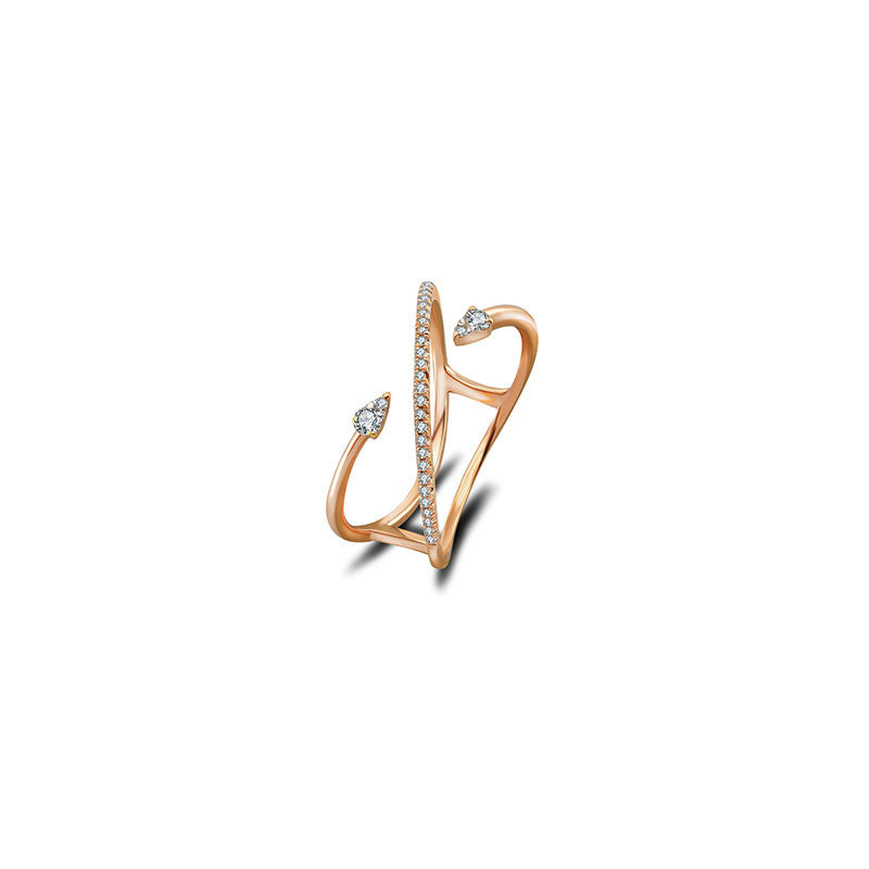18k Gold Double Arrow Spiral Diamond Ring - Genevieve Collection
