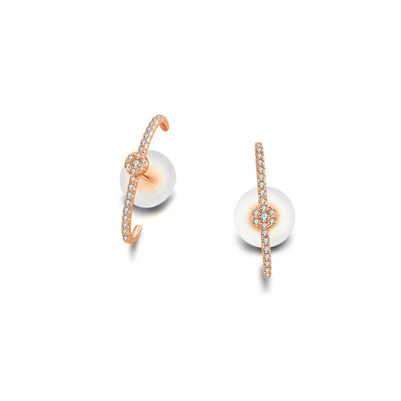 18k Gold Round Pattern Half Hoop Diamond Earring - Genevieve Collection