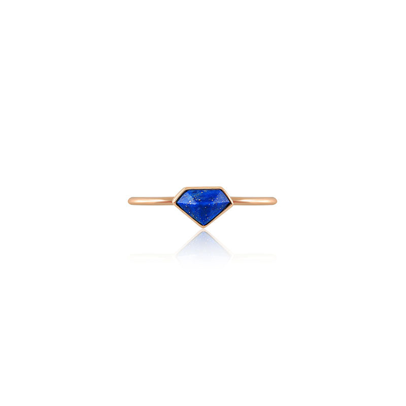 18k Gold Diamond Shape Lapis Ring - Genevieve Collection