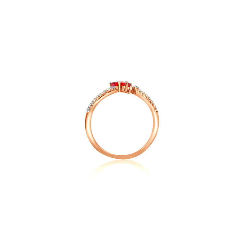18k Gold Double Ruby Connected Diamond Ring - Genevieve Collection