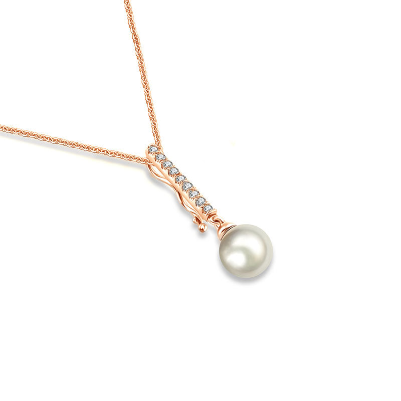 18k Gold 2 ways Line Shaped Diamond Necklace with Pearl - Genevieve Collection