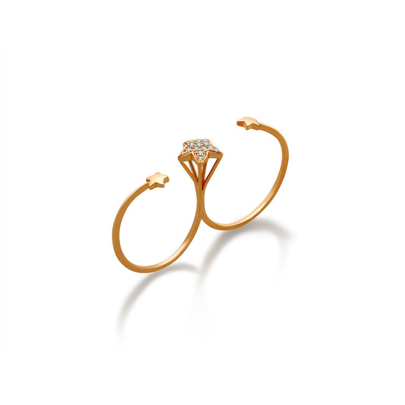 18k Gold Starry Night Diamond Double Ring - Genevieve Collection