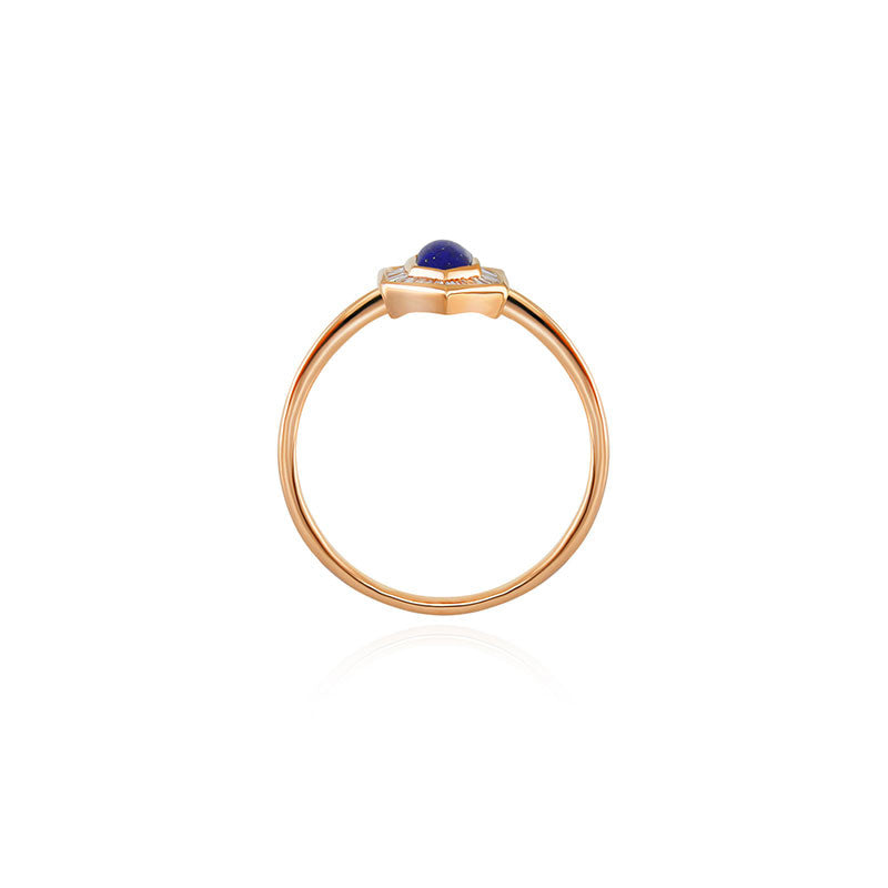 18k Gold Hexagonal Shape Lapis Diamond Ring - Genevieve Collection