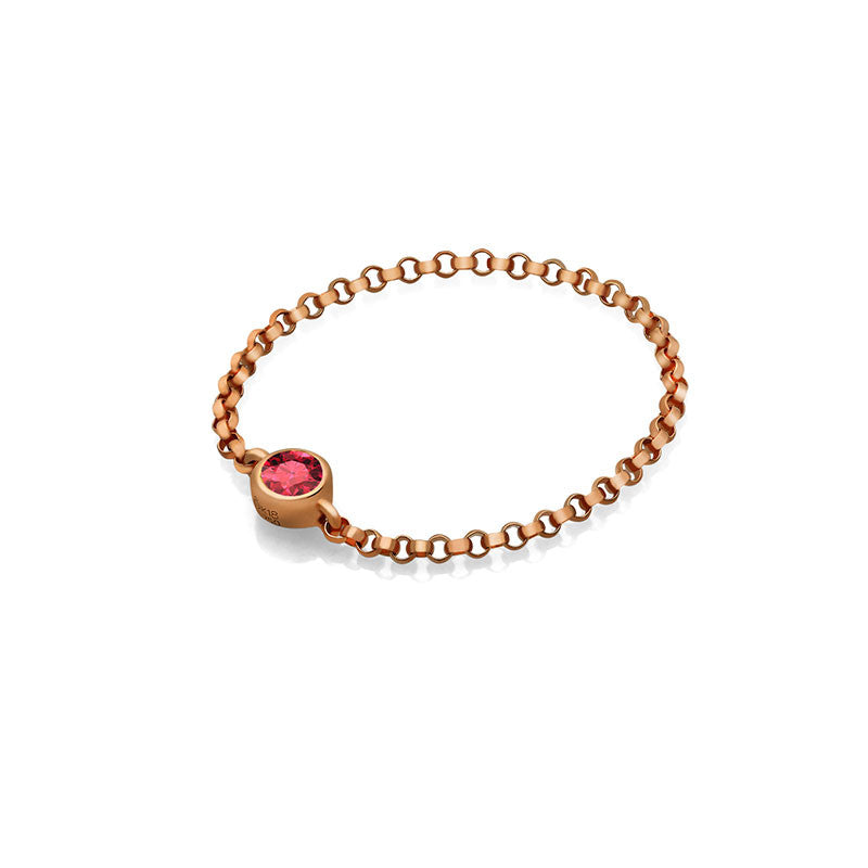 18k Gold July Birthstone Ruby Chain Ring - Genevieve Collection
