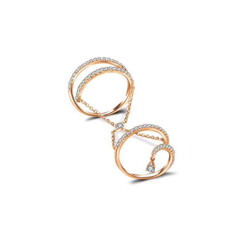 18k Gold Twisted Curve Connection Diamond Ring - Genevieve Collection