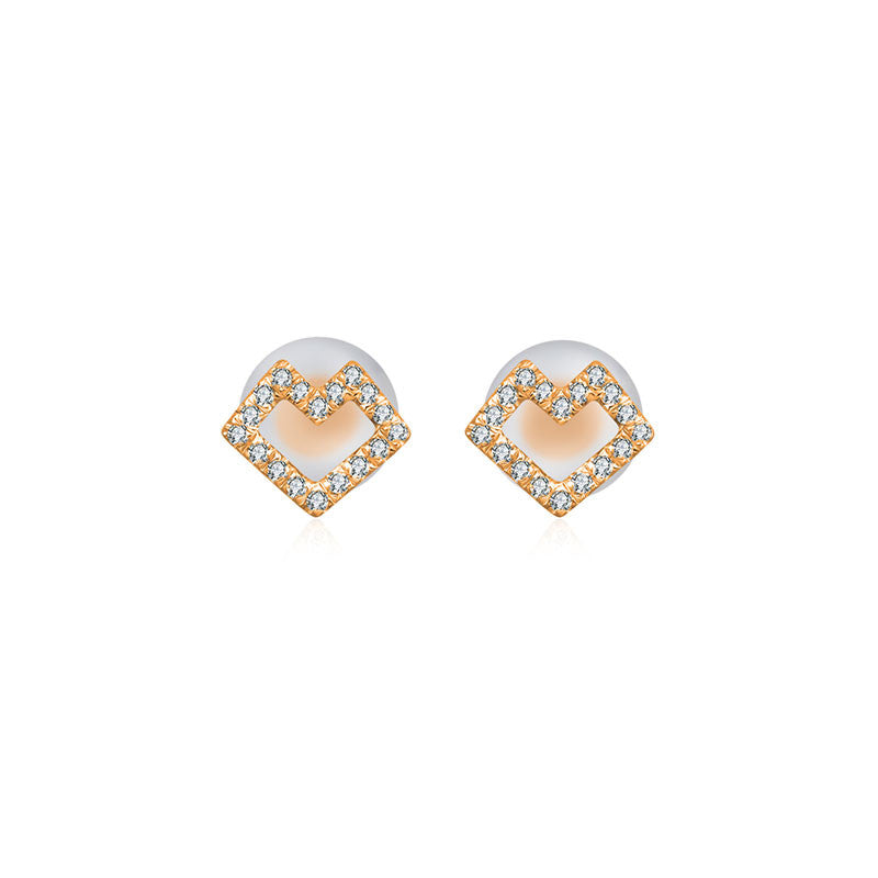 18k Gold Hollow Heart Shape Diamond Earring - Genevieve Collection