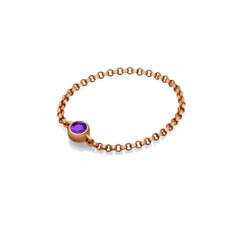 18k Gold February Birthstone Amethyst Chain Ring - Genevieve Collection