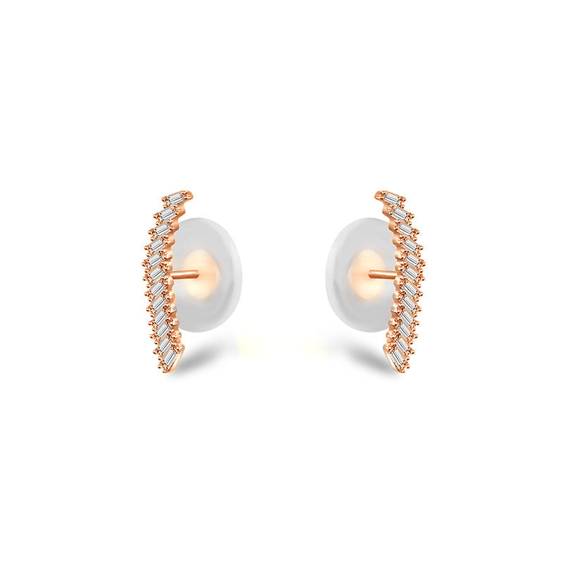 18k Gold Curve Line with Rectangle Diamond Earring - Genevieve Collection