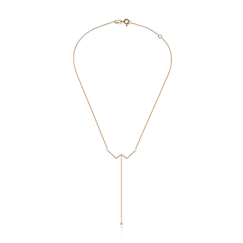 18k Gold W Shape Dangling Diamond Necklace - Genevieve Collection