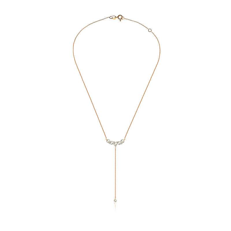 18k Gold Pearl Dangling Diamond Necklace - Genevieve Collection