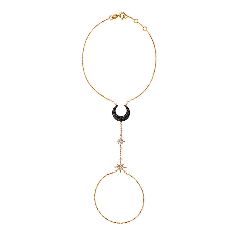 18k Gold Star and Moon Shape 2 Way Diamond Bracelet - Genevieve Collection