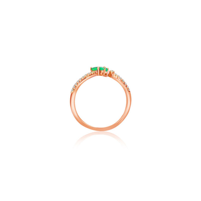 18k Gold Double Emerald Connected Diamond Ring - Genevieve Collection