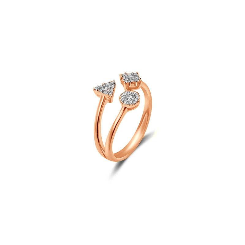 18k Gold Three Shape Diamond Open Ring - Genevieve Collection