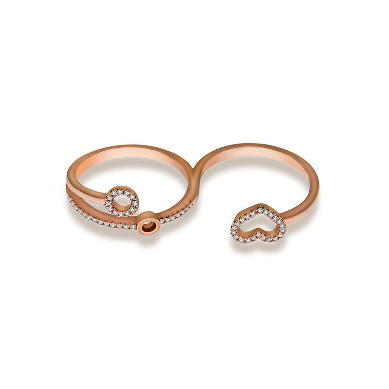 18k Gold Free Flow Heart Double Ring - Genevieve Collection