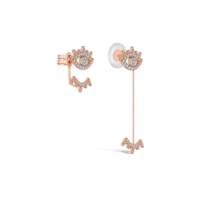 18k Gold Evil Eye & Eyelash Diamond Chain Earring & Ear Jacket - Genevieve Collection