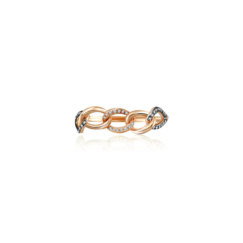 18k Gold Chain Shape Diamond Ring Mix With Black Gold - Genevieve Collection