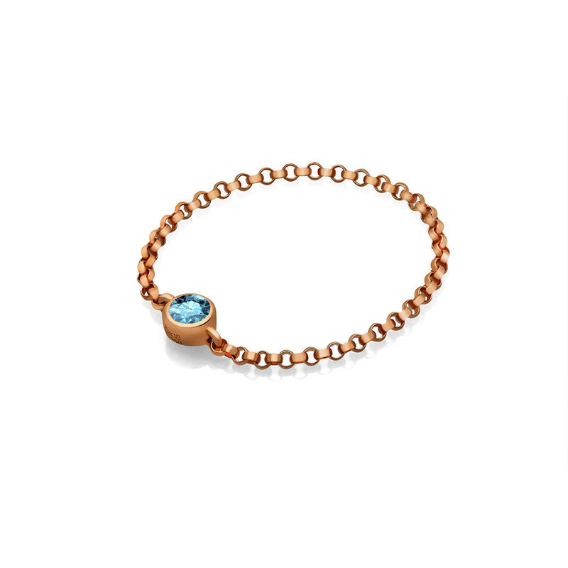 18k Gold March Birthstone Aquamarine Chain Ring - Genevieve Collection