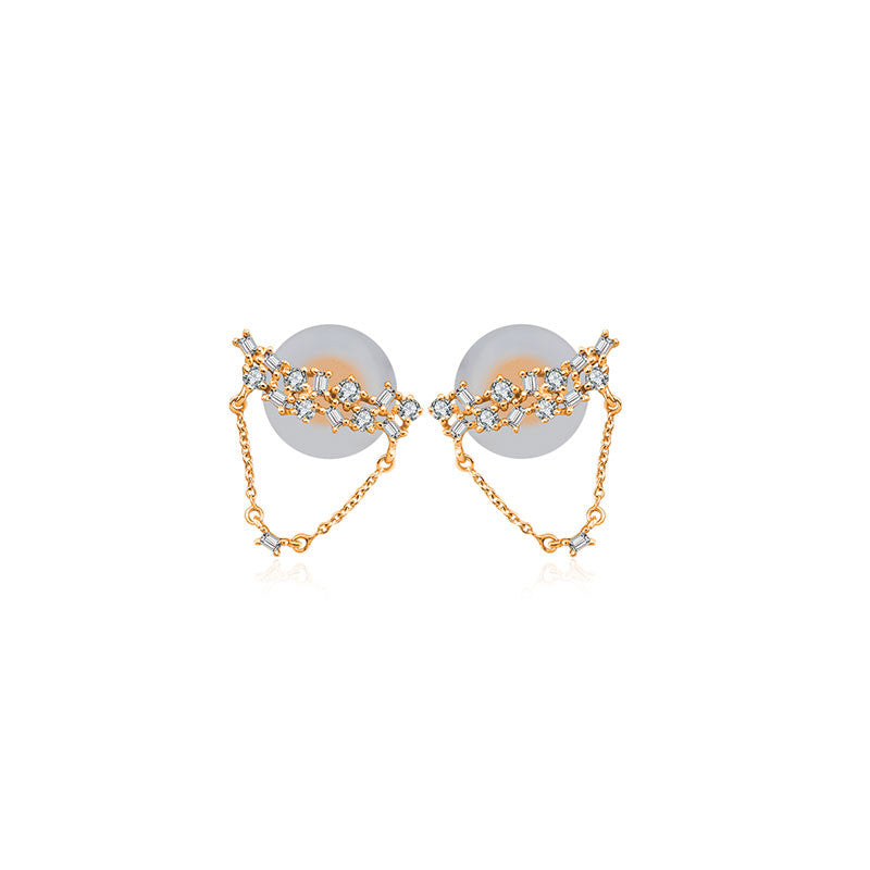 18k Gold Irregular Shape Chain Diamond Earring - Genevieve Collection