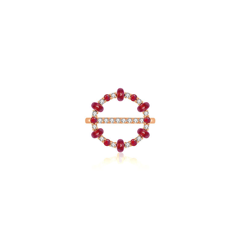 18k Gold 2 ways Beaded Ruby and Diamond Ring - Genevieve Collection