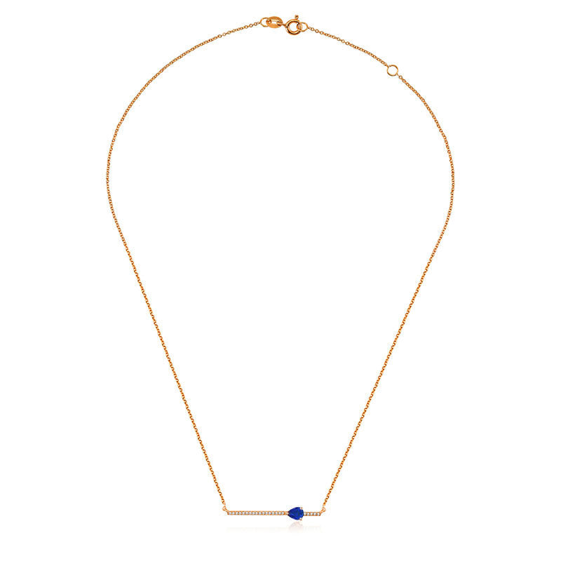 18k Gold Line Diamond Necklace with Drop Shape Sapphire - Genevieve Collection