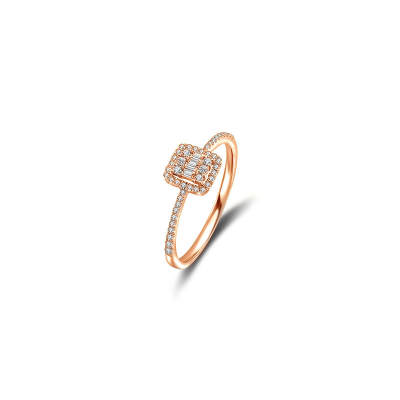 18k Gold Double Halo Diamond Ring - Genevieve Collection