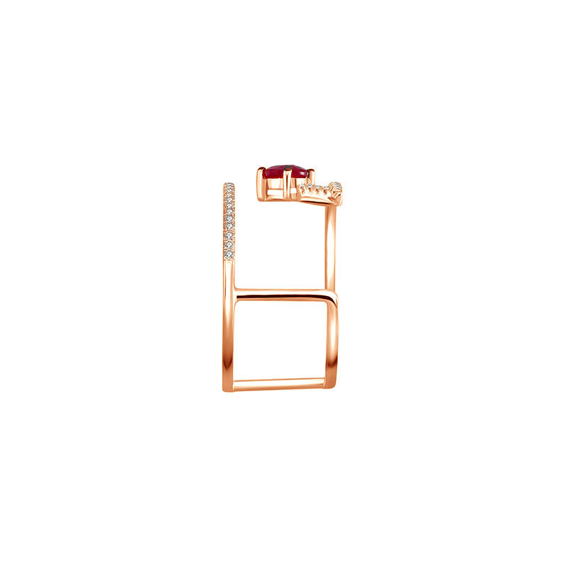 18k Gold Diamond Double Ring with Ruby - Genevieve Collection