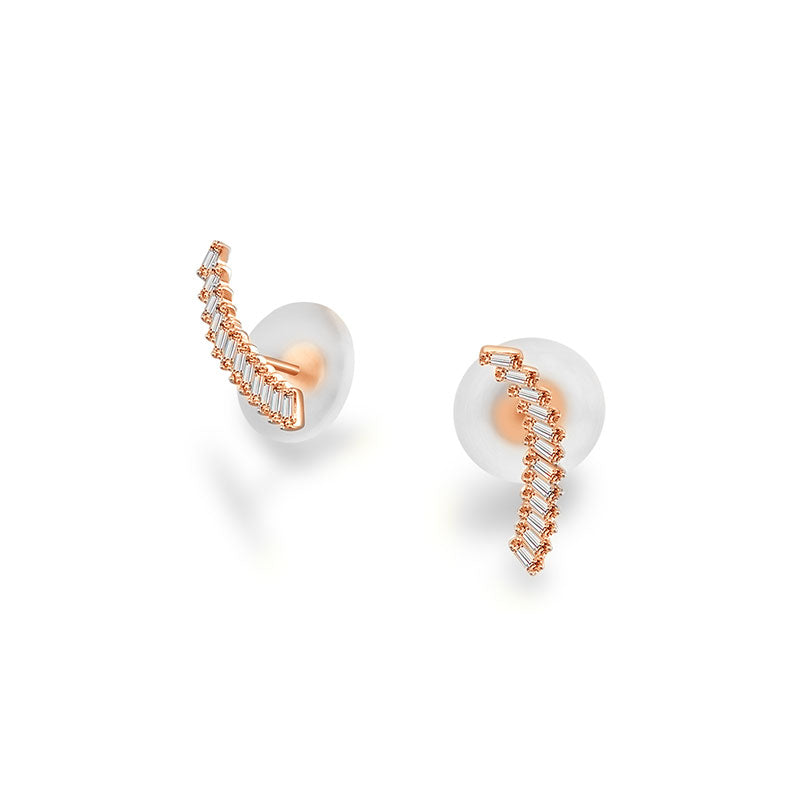 18k Gold Curve Line with Rectangle Diamond Earring - Genevieve Collection