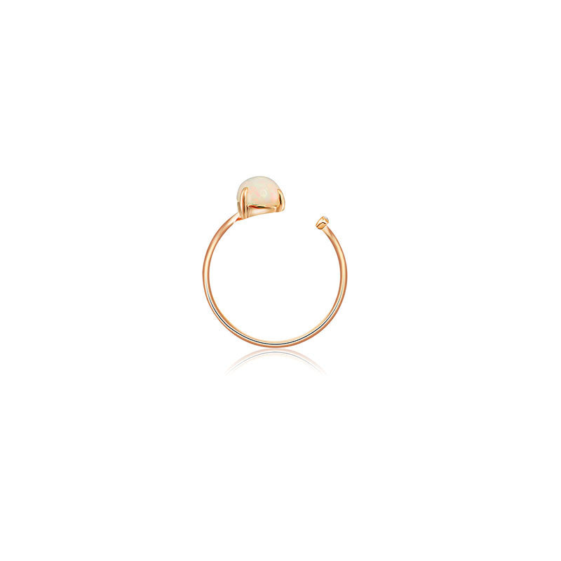 18k Gold Opal Open Diamond Ring With Vertical Line Shape - Genevieve Collection