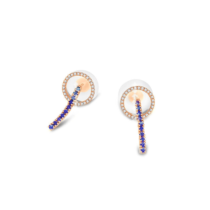 18k Gold Hollow Round Shape with Line Sapphire Earring - Genevieve Collection