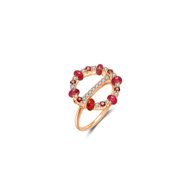 18k Gold 2 ways Beaded Ruby and Diamond Ring - Genevieve Collection