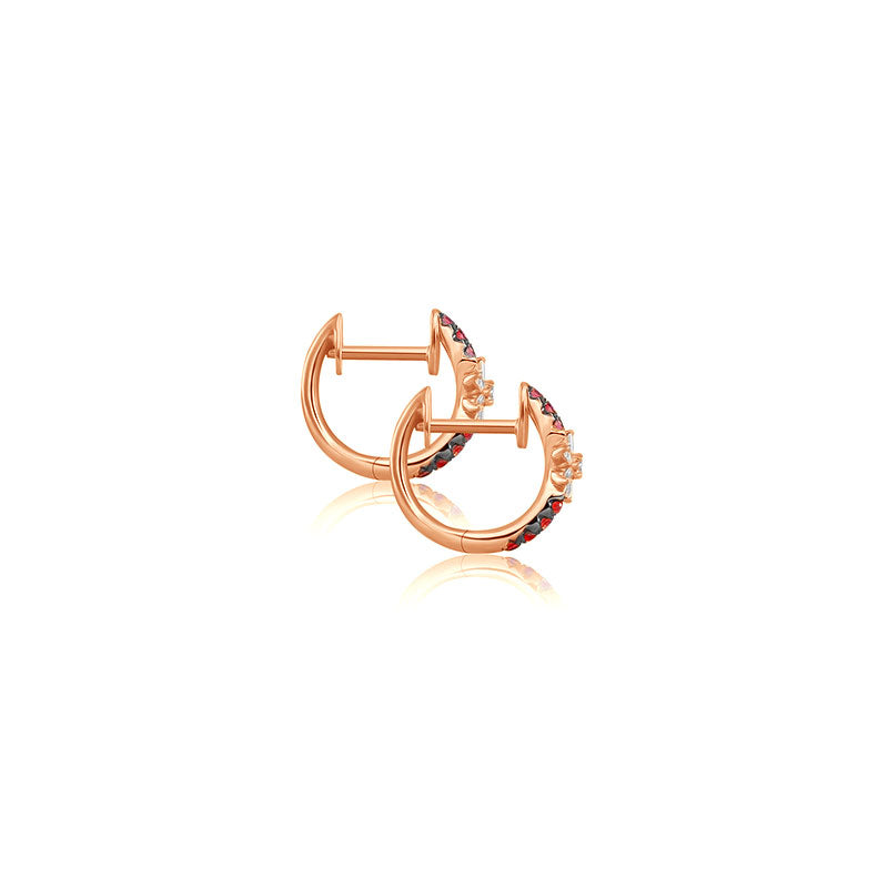 18k Gold Hoop Diamond And Ruby Earring with Flower Pattern - Genevieve Collection