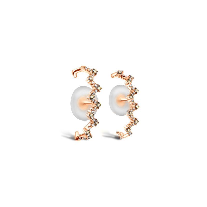 18k Gold Black and White Block Pattern Half Hoop Diamond Earring - Genevieve Collection
