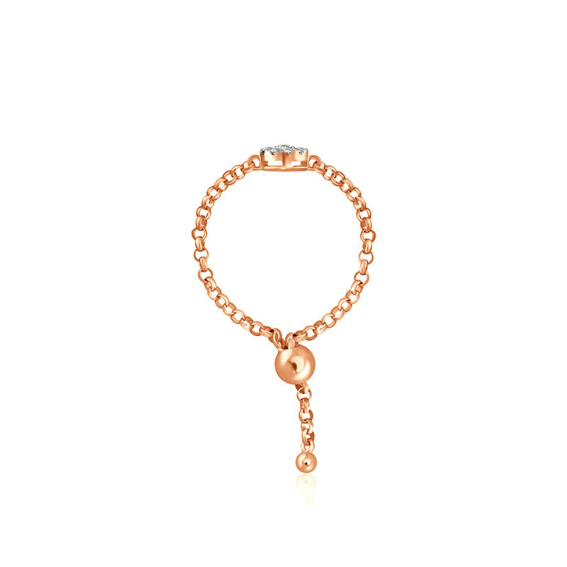 18k Gold Round Shape Diamond Adjustable Chain Ring - Genevieve Collection