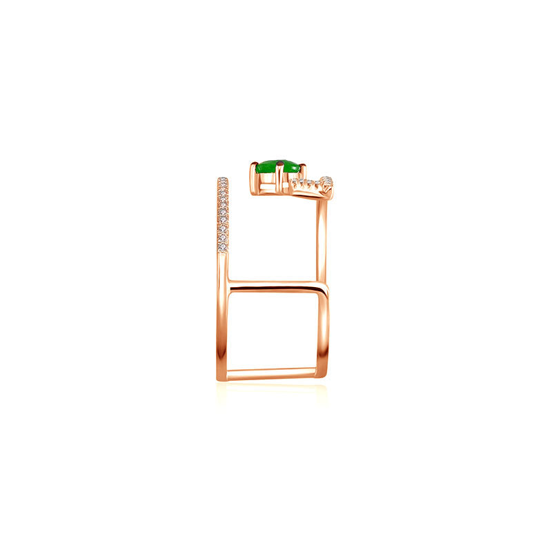 18k Gold Diamond Double Ring with Emerald - Genevieve Collection