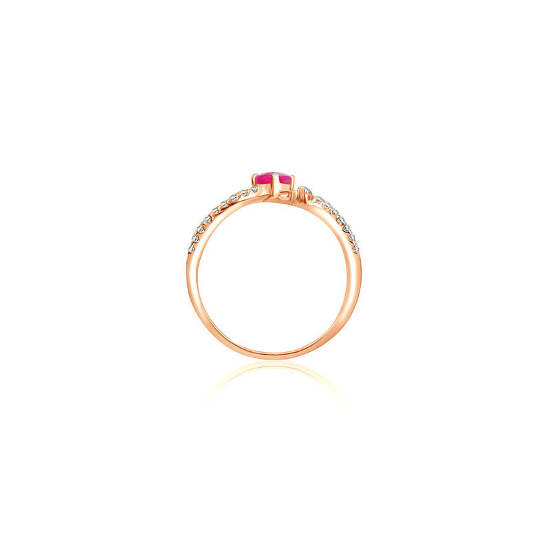 18k Gold Single Ruby Connected Diamond Ring - Genevieve Collection