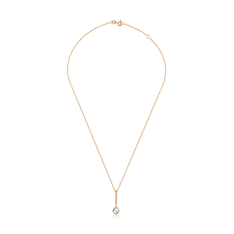 18k Gold 2 ways Line Shaped Diamond Necklace with Pearl - Genevieve Collection
