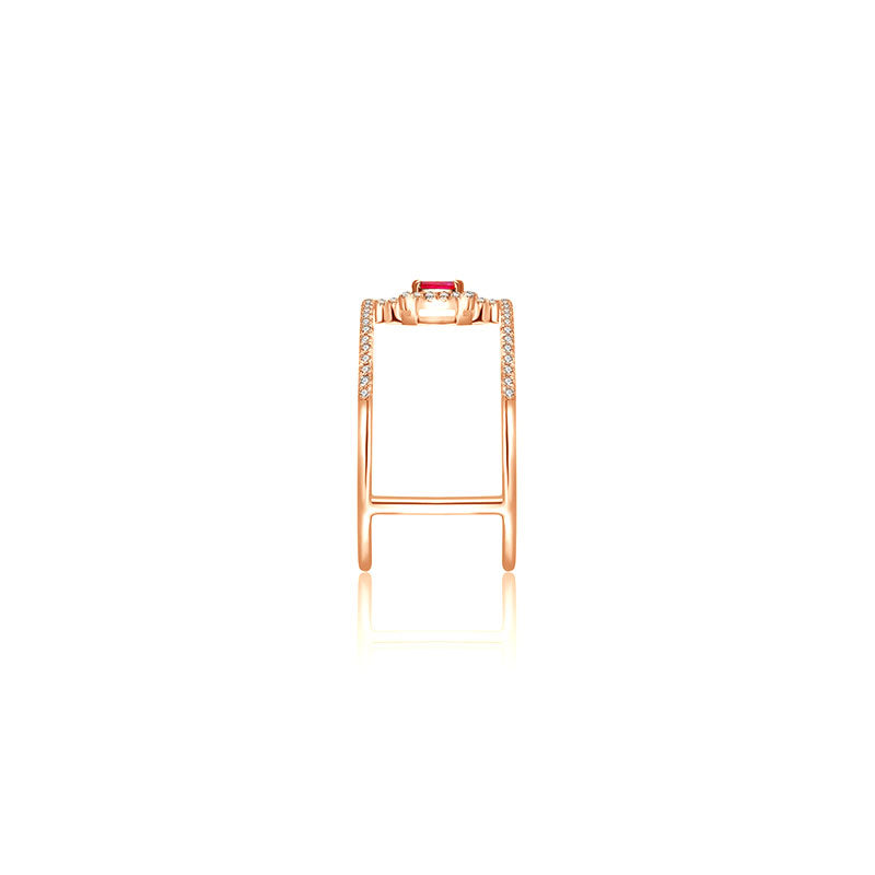 18k Gold Double Line Shape Ring with Ruby - Genevieve Collection