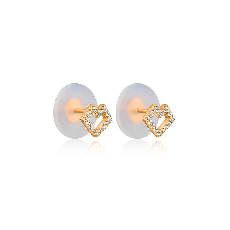 18k Gold Hollow Heart Shape Diamond Earring - Genevieve Collection
