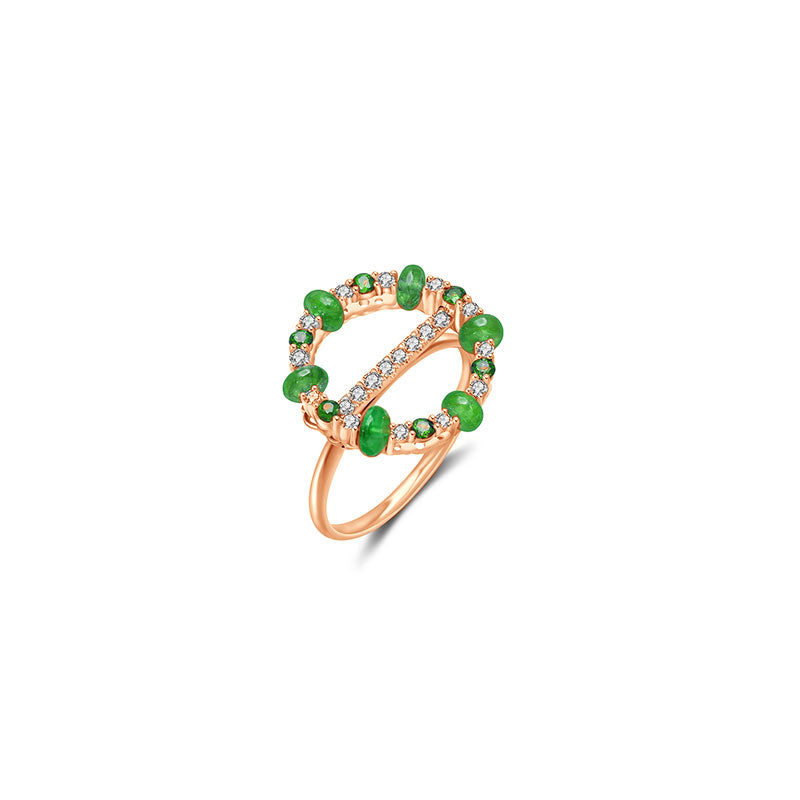 18k Gold 2 ways Beaded Emerald and Diamond Ring - Genevieve Collection