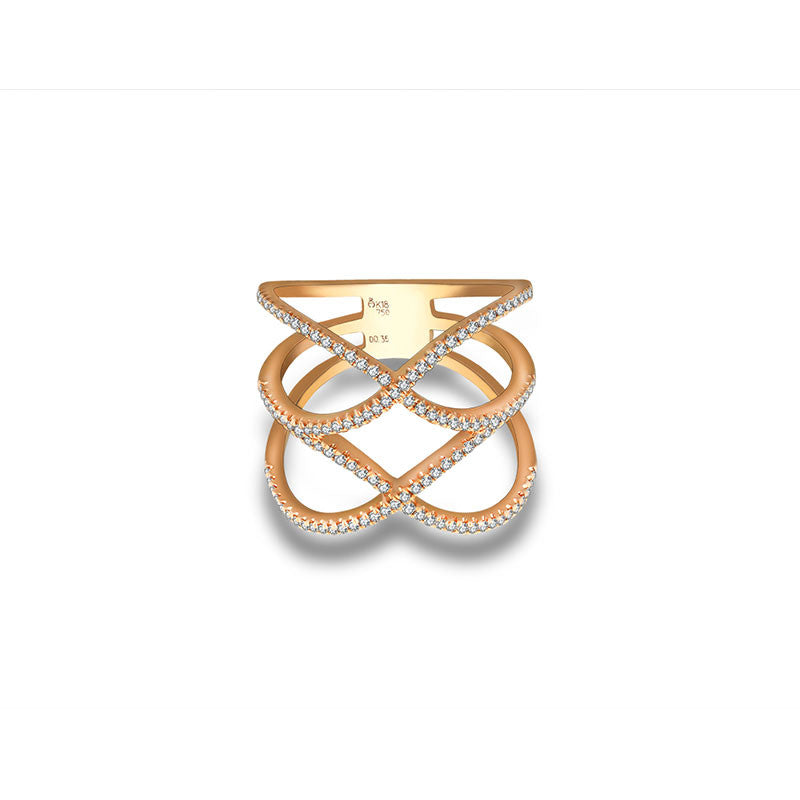 18k Gold Double Wave Diamond Ring - Genevieve Collection