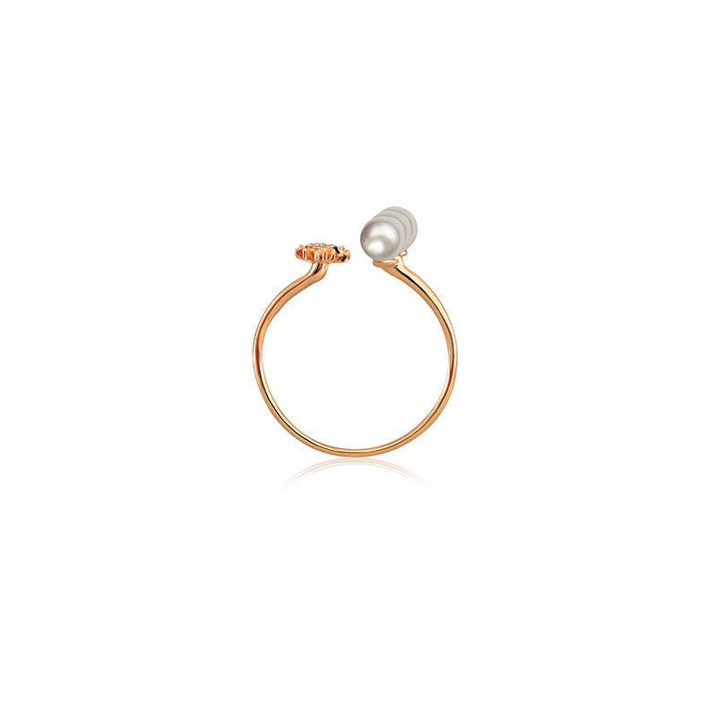 18k Gold Star Open Diamond Ring With Pearl - Genevieve Collection